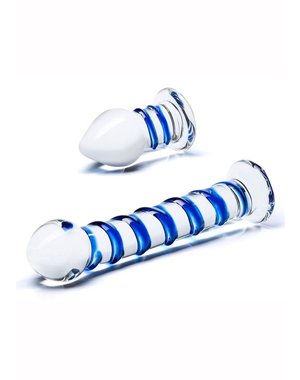 GLAS GLAS SWIRLY DILDO & PLUG SET CLEAR/BLUE