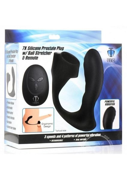 XR Brands TRINITY MEN 7X SILICONE PROSTATE PLUG WITH BALL STRETCHER &  REMOTE
