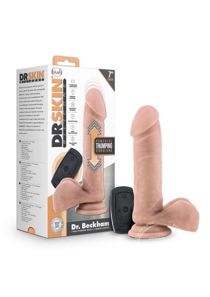 DR SKIN DR SKIN SILICONE DR BECKHAM RECHARGEABLE THUMPING DILDO 7" VANILLA