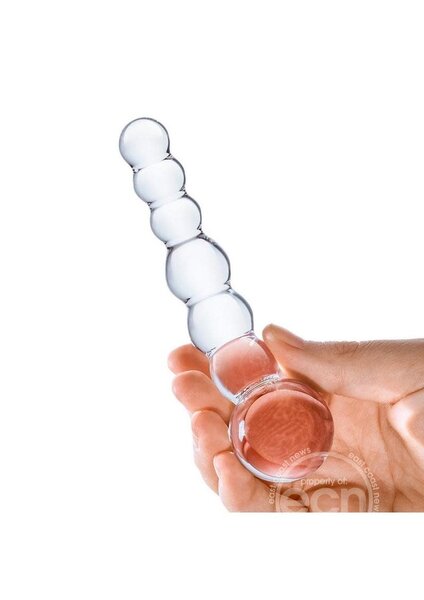 Electric Novelties CURVED GLASS BEADED DILDO 5"