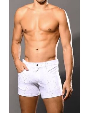 ANDREW CHRISTIAN ANDREW CHRISTIAN WHITE SUMMER SPARKLE STRETCH JEAN SHORTS