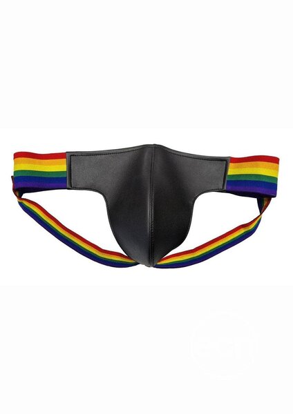 ROUGE ROUGE LEATHER JOCK WITH PRIDE STRIPES