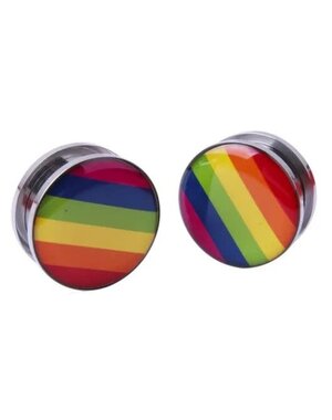 ROUND RAINBOW STRIPE STAINLESS STEEL EARRING GAUGES