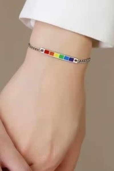 RAINBOW RAINBOW BAR ENAMEL THIN CHAIN BRACELET