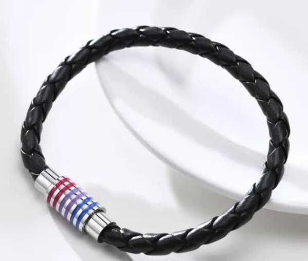 RAINBOW BRAIDED LEATHER BRACELET WITH MAGNETIC CLOSURE