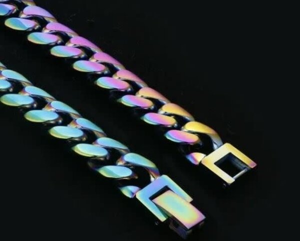 STAINLESS STEEL MULTICOLOR RAINBOW CHAIN LINK BRACELET