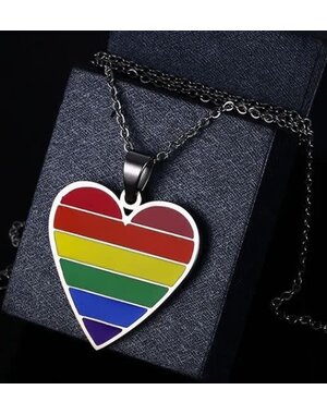  STAINLESS STEEL ENAMEL RAINBOW HEART NECKLACE