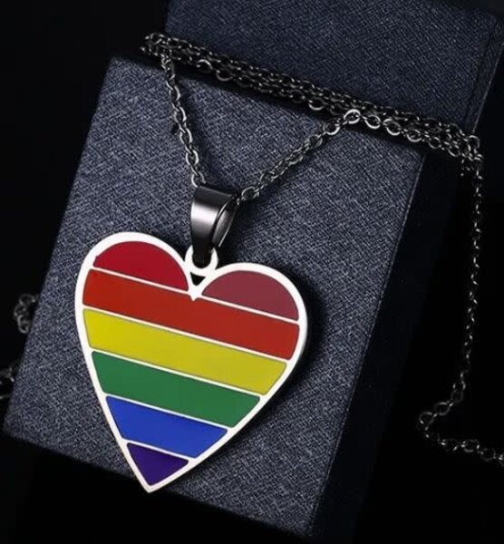 STAINLESS STEEL ENAMEL RAINBOW HEART NECKLACE
