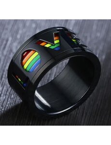  STAINLESS 'LOVE' CUT OUT WITH RAINBOW STRIPE RING