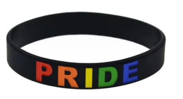 RAINBOW 'PRIDE' BLACK SILICONE BRACELET