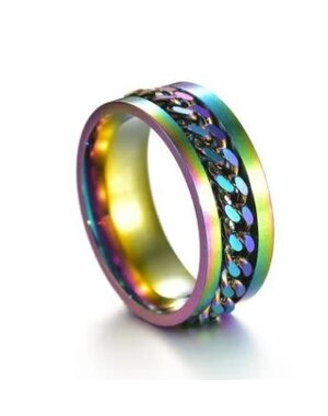 RAINBOW MULTICOLOR RING WITH WRAP AROUND CHAIN