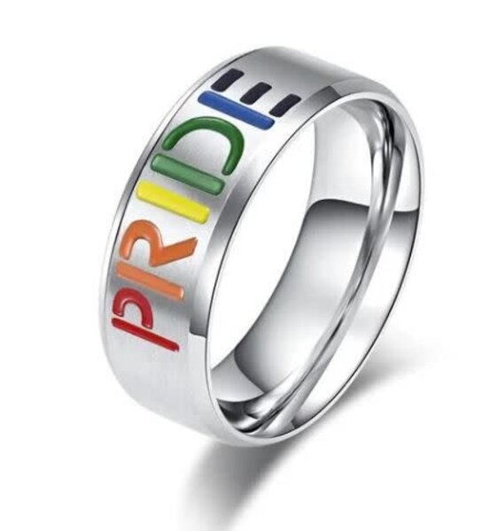 RAINBOW PRIDE WORD RING STAINLESS STEEL