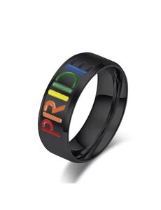  RAINBOW PRIDE WORD RING BLACK STAINLESS STEEL