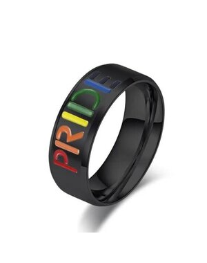  RAINBOW PRIDE WORD RING BLACK STAINLESS STEEL