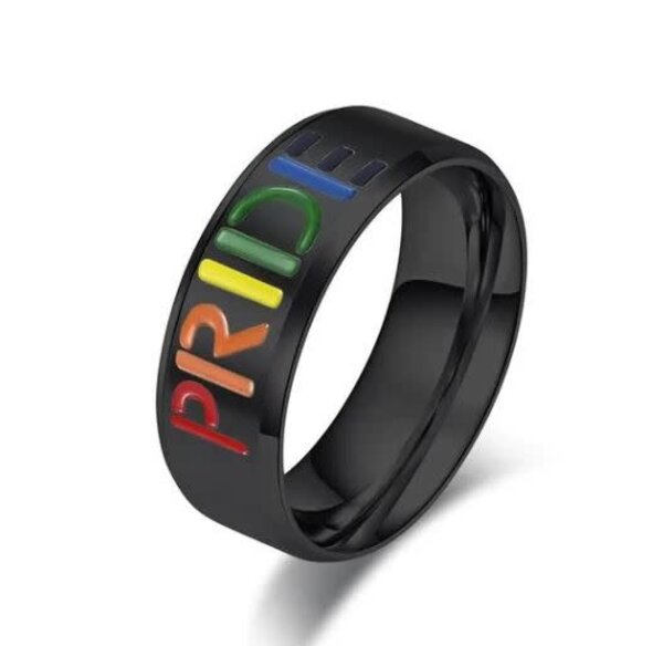 RAINBOW PRIDE WORD RING BLACK STAINLESS STEEL