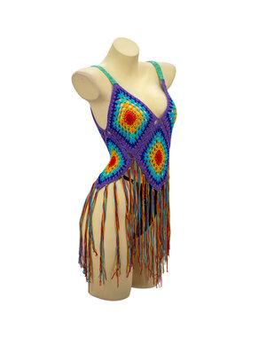 WESTERN FASHION WF RAINBOW CROCHET TOP WITH FRINGES