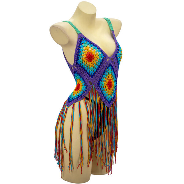 WESTERN FASHION WF RAINBOW CROCHET TOP WITH FRINGES