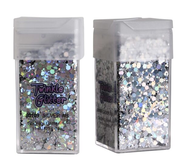 WESTERN FASHION MIXED SIZED GLITTER-SQUARE BOTTLE SILVER AB 1.5 OZ