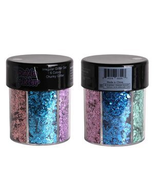 WESTERN FASHION IRREGULAR CUT 6 COLOR GLITTER OVAL BOTTLE 1.5oz
