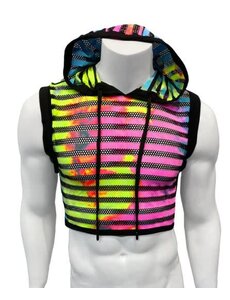 KNOBS KNOBSTIE DYE BLACK MESH STRIPED CROP TOP