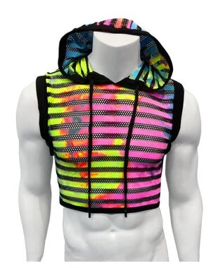 KNOBS KNOBSTIE DYE BLACK MESH STRIPED CROP TOP