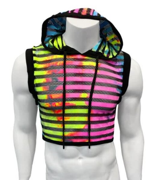 KNOBS KNOBSTIE DYE BLACK MESH STRIPED CROP TOP