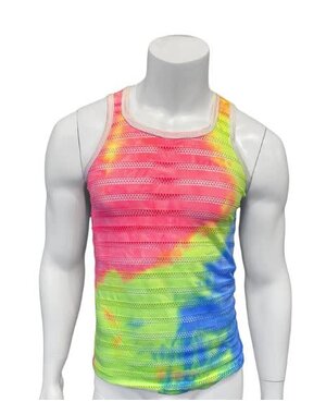 KNOBS KNOBS TIE DYE STRIPED MESH TANK WITH WHITE TRIM