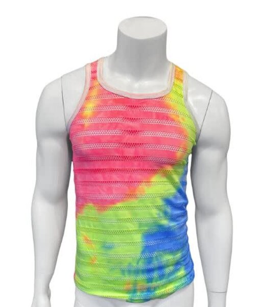 KNOBS KNOBS TIE DYE STRIPED MESH TANK WITH WHITE TRIM