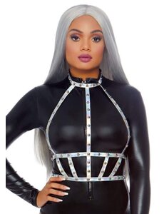 LEG AVENUE IRIDESCENT STUDDED VINYL BODY HARNESS ONE SIZE