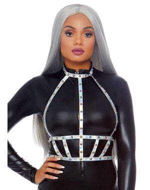 LEG AVENUE IRIDESCENT STUDDED VINYL BODY HARNESS ONE SIZE