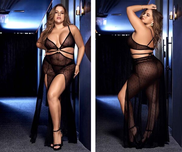 MAPALE LINGERIE MAPALE 7426 LONG NIGHTGOWN SHEER TWO PIECE SET BLACK