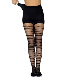 LEG AVENUE DOUBLE LAYER SHREDDED SPANDEX AND FISHNET TIGHTS BLACK ONE SIZE