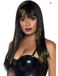 LEG AVENUE 24" LONG STRAIGHT TINSEL WIG BLACK & GOLD