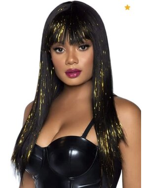 LEG AVENUE 24" LONG STRAIGHT TINSEL WIG BLACK & GOLD