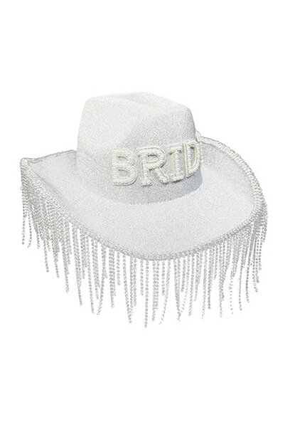 OLE FASHION BRIDE COWBOY HAT WITH RHINESTONE TASSELS
