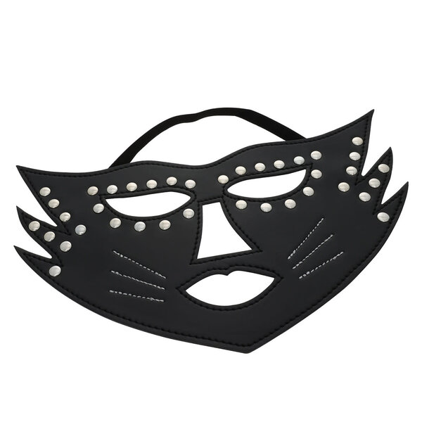 53X UNTAMED BLACK FAUX LEATHER STUDDED FULL FACE CAT MASK