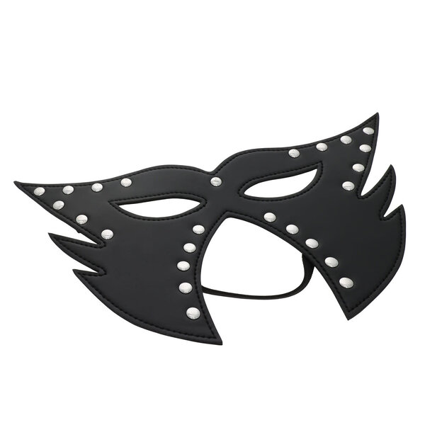 53X SEXCAPADES BLACK FAUX LEATHER FULL FACE STUDDED CAT MASK
