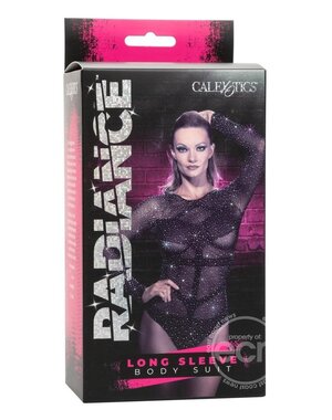 CalExotics RADIANCE LONG SLEEVE BODY SUIT WITH RHINESTONES BLACK O/S