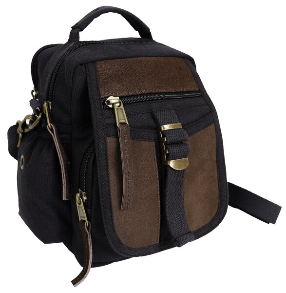 ROTHCO ROTHCO CANVAS & LEATHER TRAVEL SHOULDER BAG BLACK