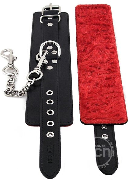 ROUGE ROUGE FUR WRIST CUFFS BLACK & RED