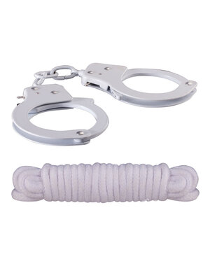 NASSTOYS SINFUL METAL CUFFS WITH KEYS & LOVE ROPE WHITE