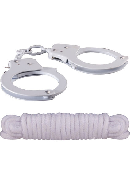 NASSTOYS SINFUL METAL CUFFS WITH KEYS & LOVE ROPE WHITE