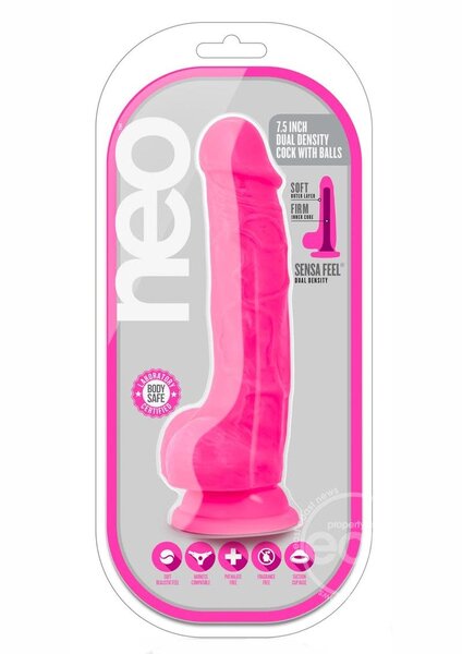 NEO NEO DUAL DENSITY COCK WITH BALLS 7.5"  NEON
