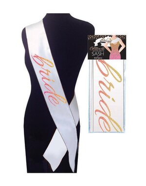 Little Genie Productions GLITTERATI BRIDE SASH, WHITE/ROSE GOLD