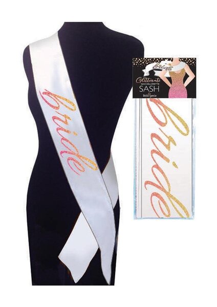 Little Genie Productions GLITTERATI BRIDE SASH, WHITE/ROSE GOLD