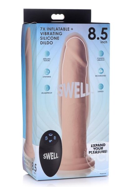 XR Brands SWELL 7X INFLATABLE & VIBRATING SILICONE DILDO WITH REMOTE 8.5 inch