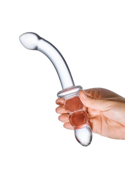 GLAS RIBBED G SPOT GLASS DILDO 8"