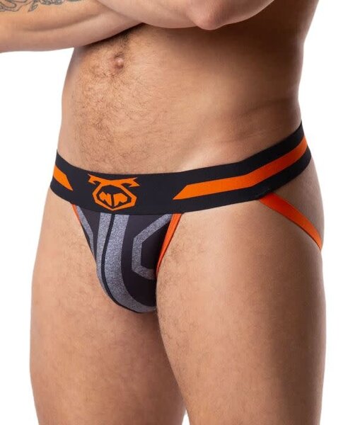 NASTY PIG NASTY PIG STATIC JOCK STRAP-STATIC GREY/FLAME ORANGE