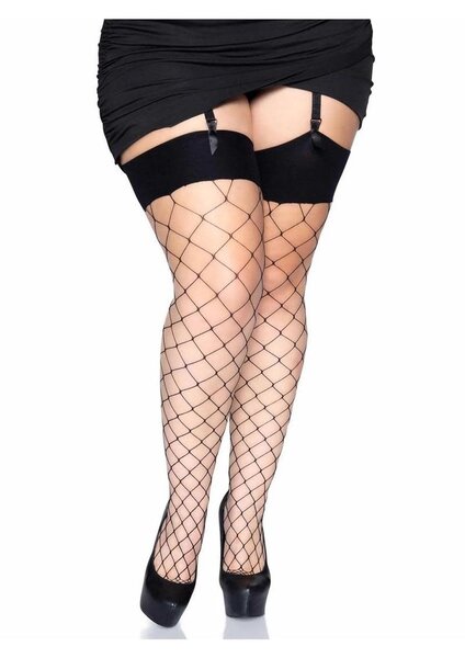 LEG AVENUE SPANDEX THIGH HIGH WIDEBAND STOCKING BLACK