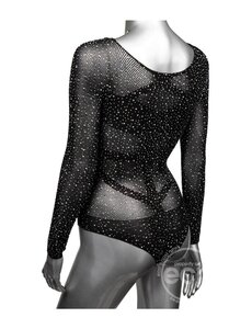 CalExotics RADIANCE LONG SLEEVE BODY SUIT WITH RHINESTONES BLACK PLUS SIZE